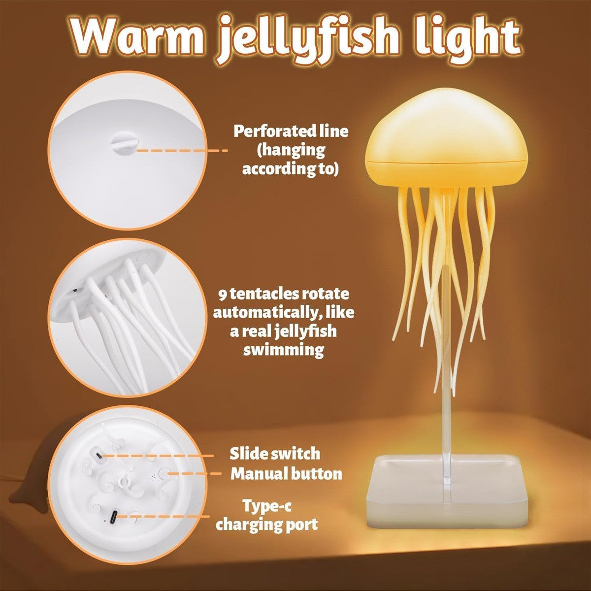 Jellyfish Chandelier Type-C Rechargeable Cute Jellyfish Bedside Lamp